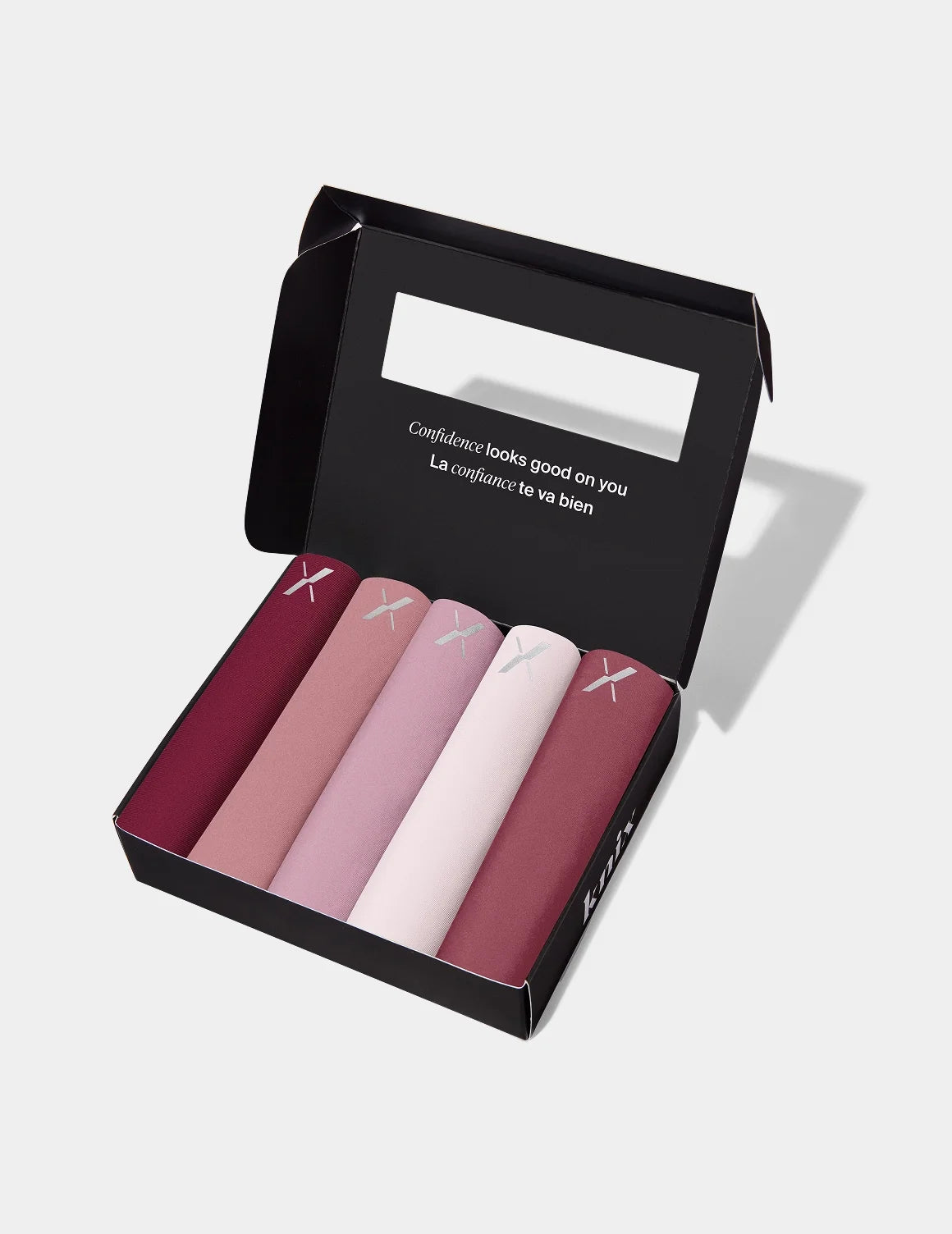 Essential No-Show High Rise 5-Pack in an open box shown front-facing against a light gray background – Pink Multi – view 8 of 16