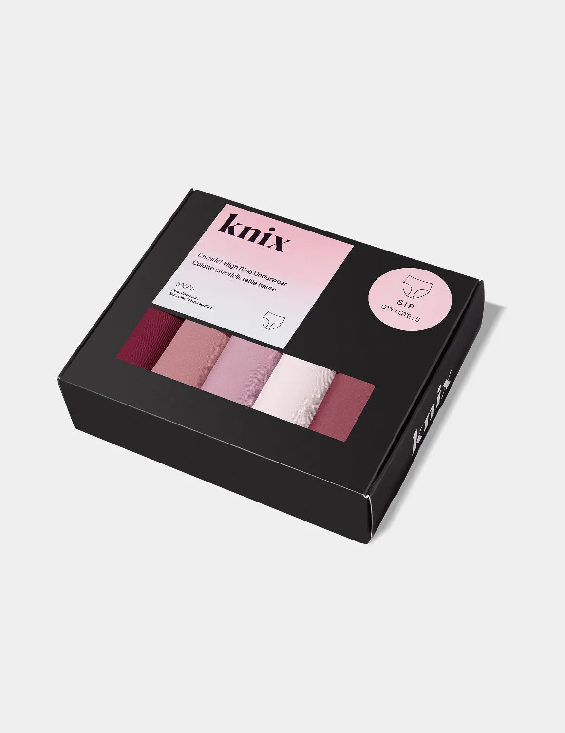 Essential No-Show High Rise 5-Pack in a closed box shown front-facing against a light gray background – Pink Multi – view 12 of 16