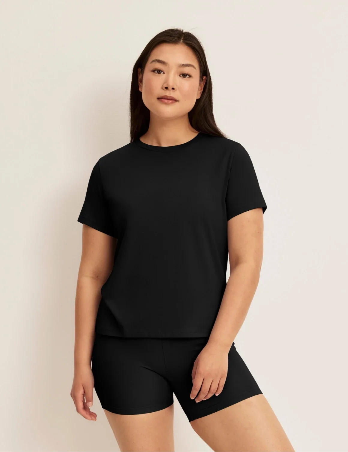 Front view of model wearing the Modal Ultra Soft Shorts highlighting the coverage and fit – Black – view 1 of 20