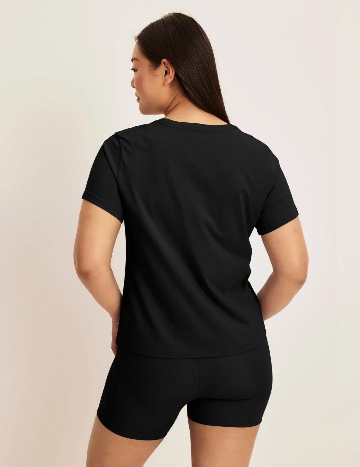 Back view of model wearing the Modal Ultra Soft Shorts highlighting the coverage and fit – Black – view 3 of 20