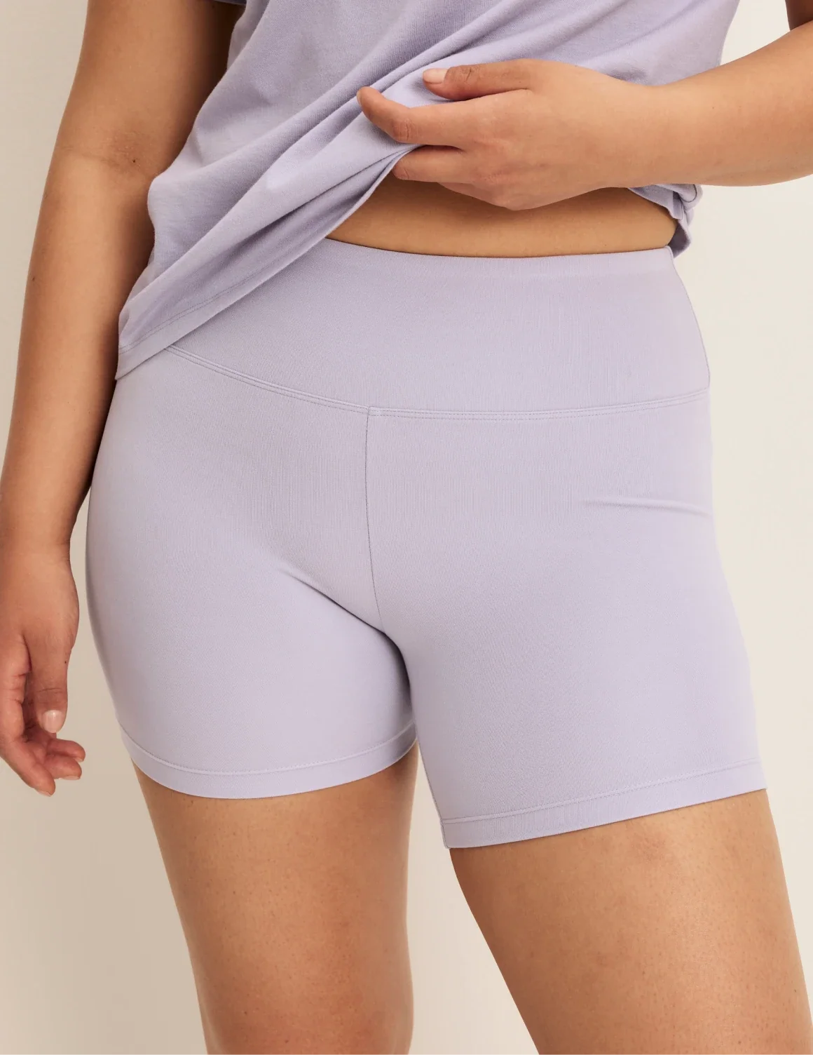 Front view of model wearing the Modal Ultra Soft Shorts highlighting the coverage and fit – Lavender – view 10 of 20