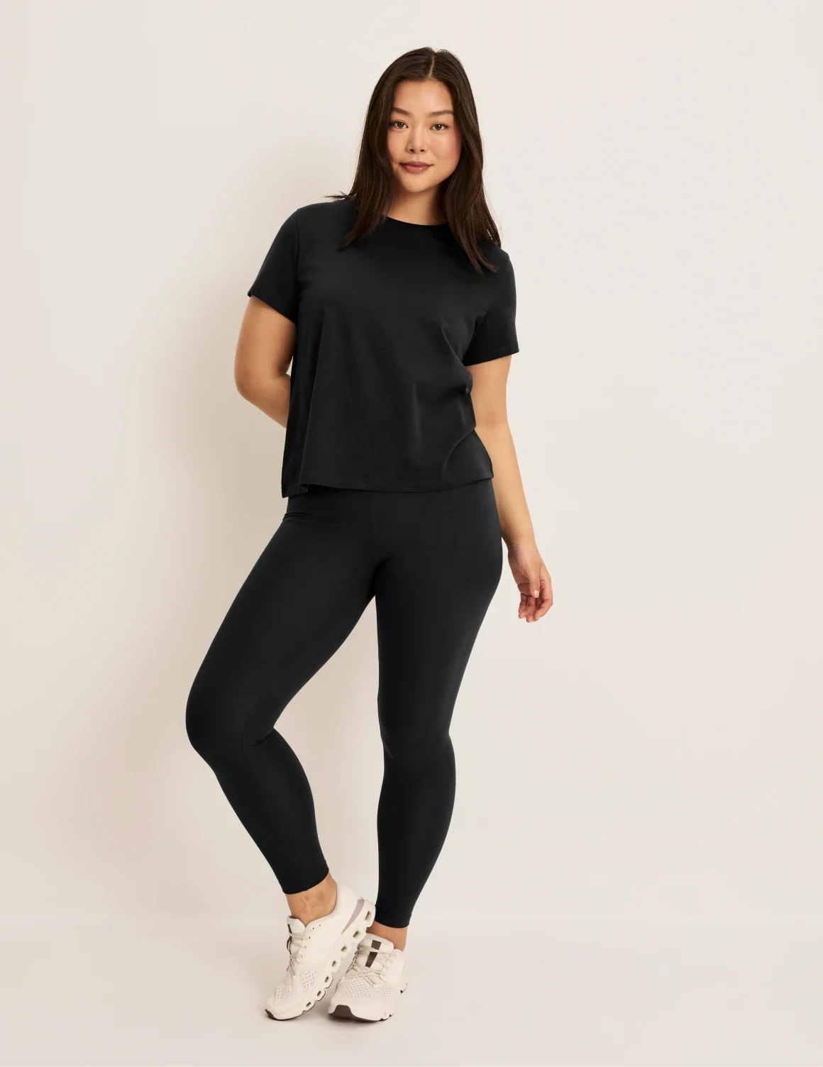 Front view of model wearing the Modal Ultra Soft Legging highlighting the coverage and fit – Black – view 1 of 18