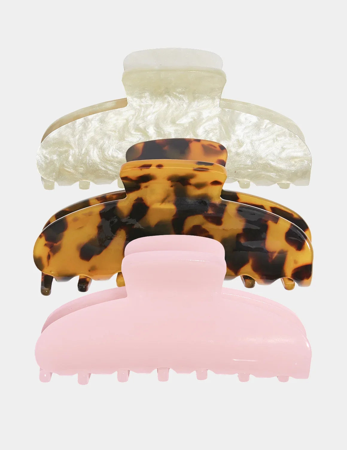 Faux Marble Hair Clip 3-Pack shown front-facing against a light gray background – Ivory/Espresso/Rose Pink – view 1 of 2