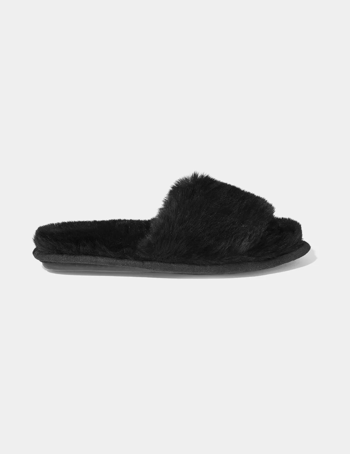 Fuzzy Slipper shown front-facing against a light gray background – Black – view 2 of 4