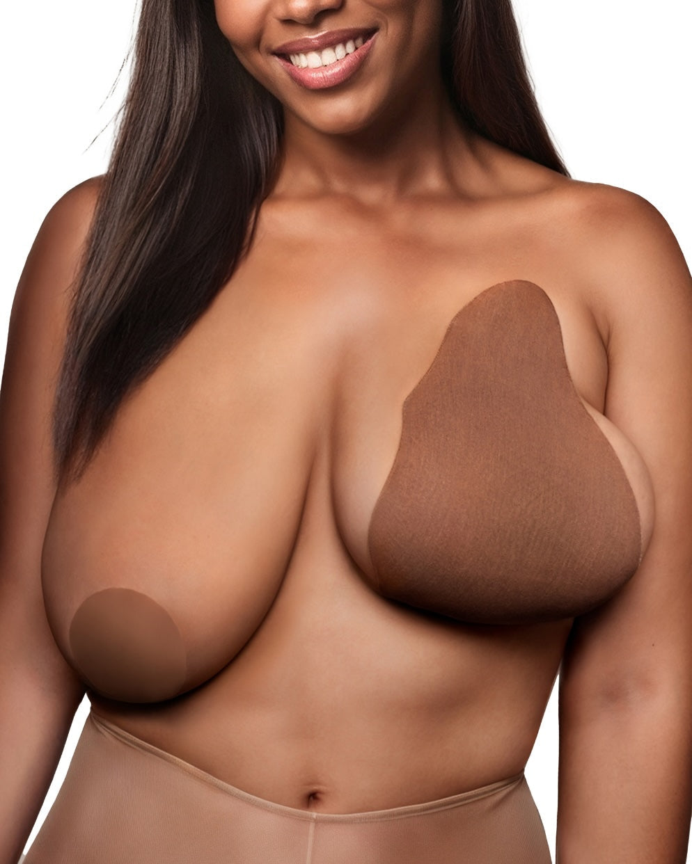 Front view of model wearing the Game Changer Lift and Shape Adhesive Bra, highlighting the coverage and lift – No. 7 Bronze – view 7 of 15