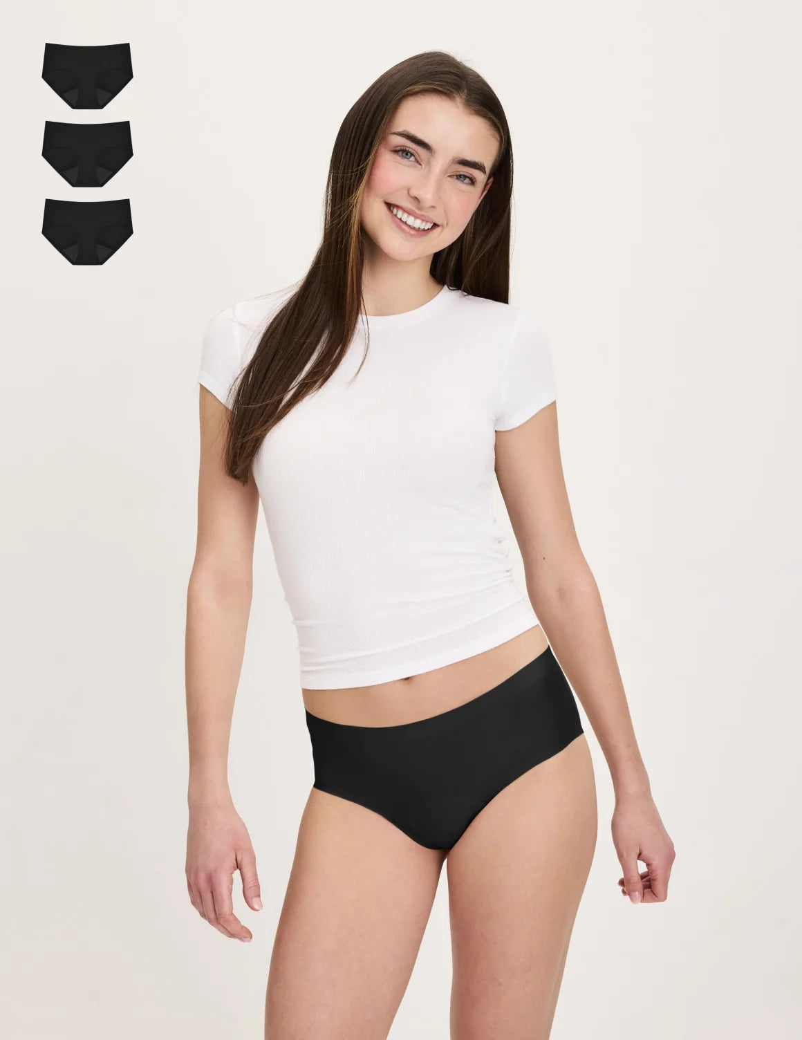Front view of model wearing the Teen Super Leakproof® No-Show Boyshort highlighting the coverage and smooth fit – Black – view 1 of 29