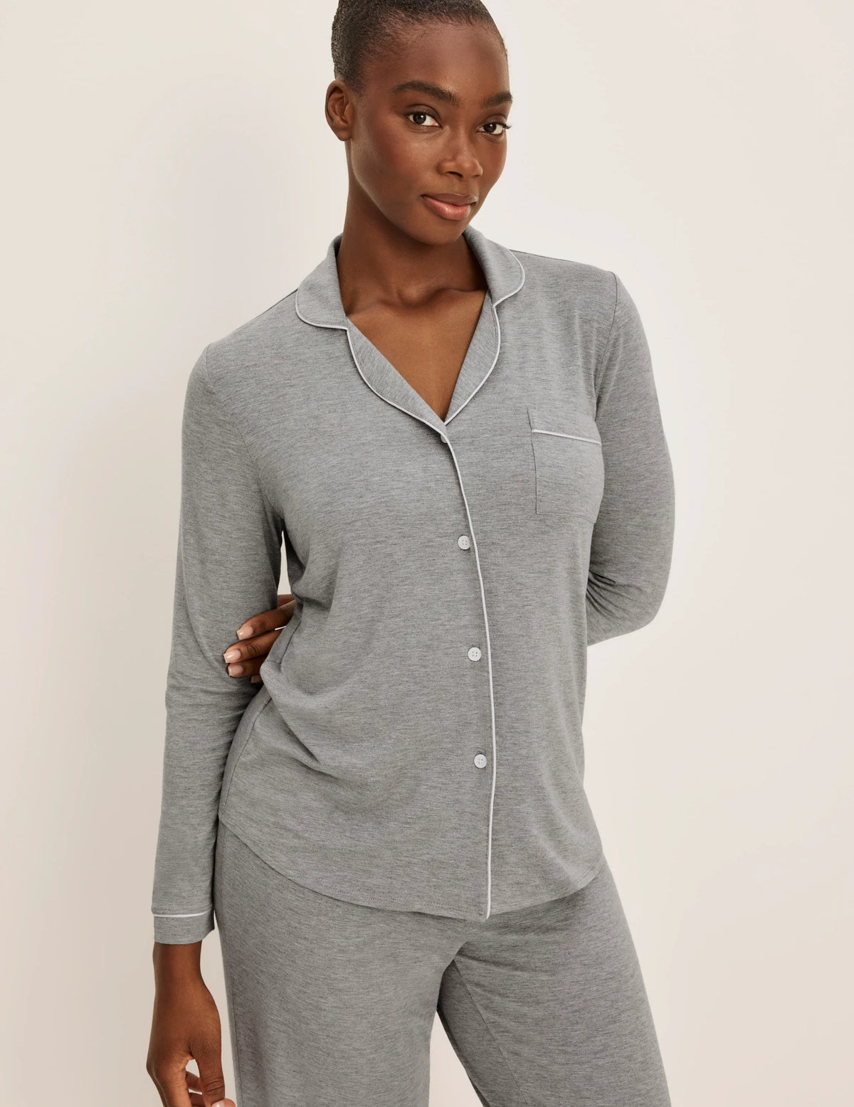 Modal Long Sleeve Sleep Set – Heather Grey/White – view 6 of 35