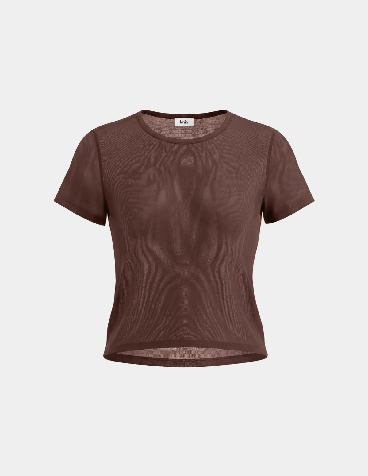 Mesh Short Sleeve Top shown front-facing against a light gray background – Espresso – view 5 of 9