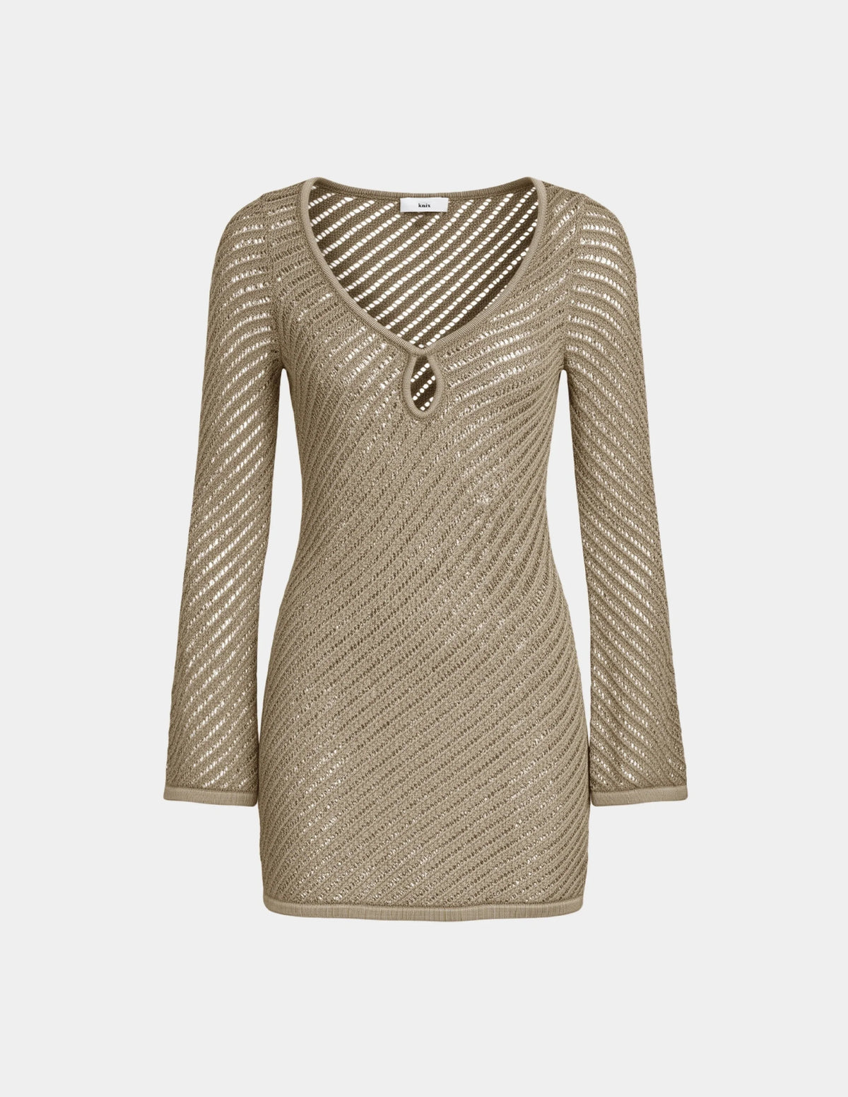 Cotton Knit Dress shown front-facing against a light gray background – Taupe – view 2 of 3