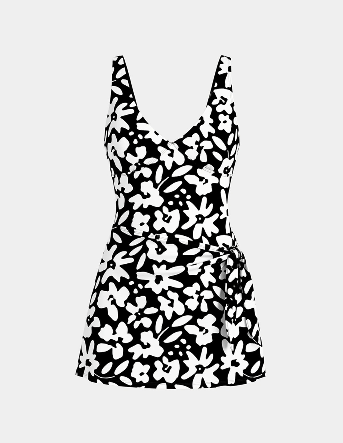 Leakproof Sculpt Deep V Swim Dress shown front-facing against a light gray background – Jasmine Dusk – view 9 of 12