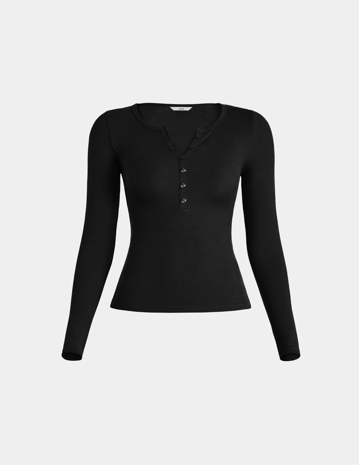 SculptRib™ Cotton Long Sleeve Henley Top – Black – view 2 of 10