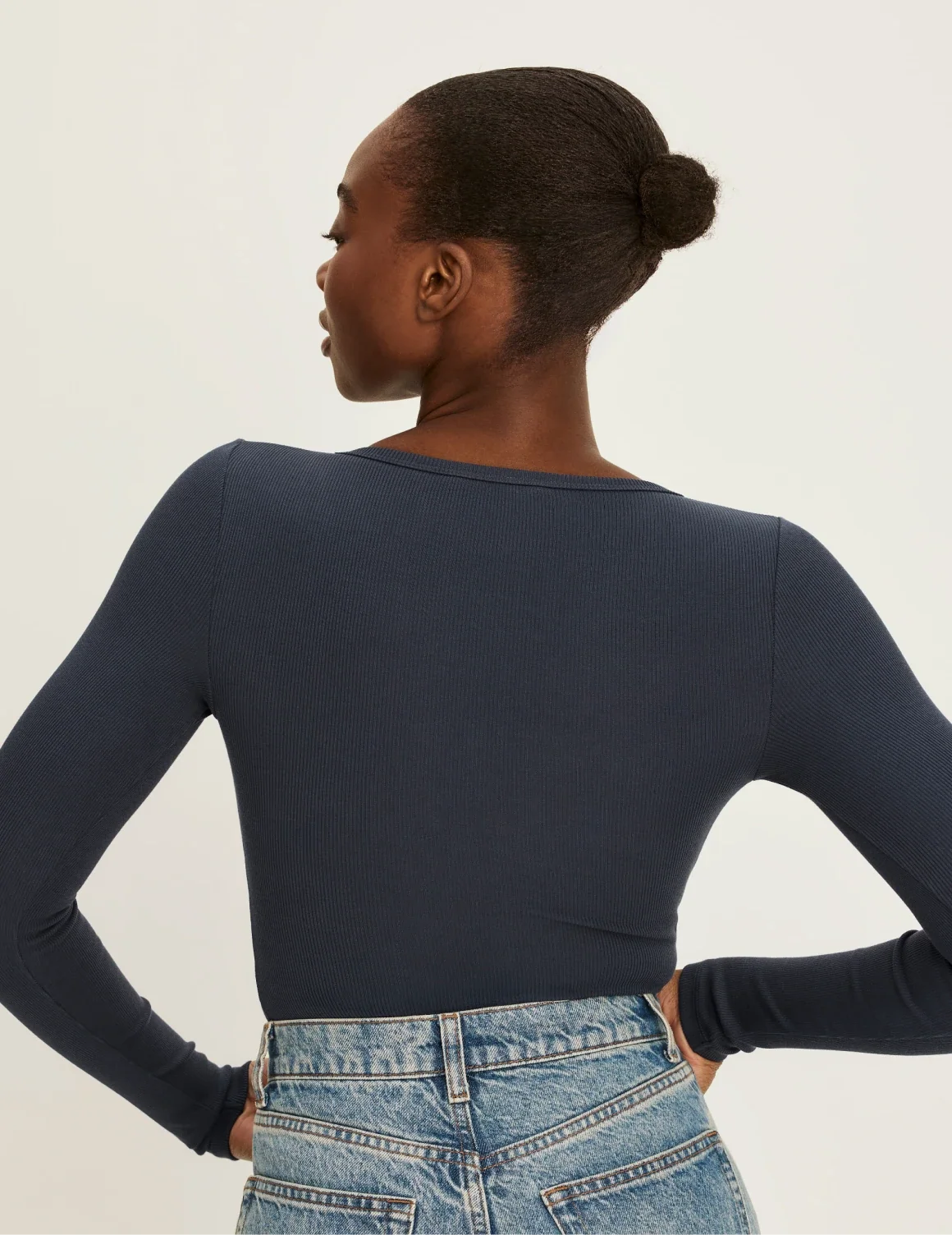 SculptRib™ Cotton Long Sleeve Henley Top – Twilight Navy – view 8 of 10