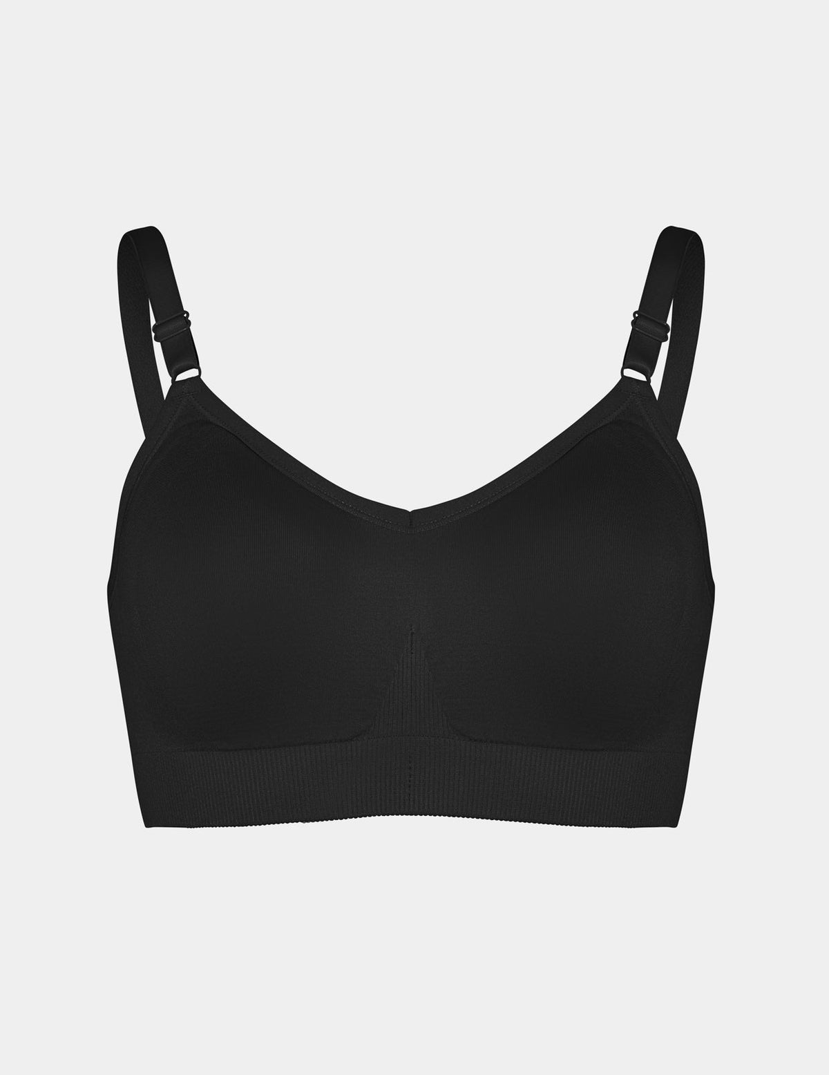 View of Good to Go Seamless Bra shown front-facing against a light gray background – Black – view 6 of 28