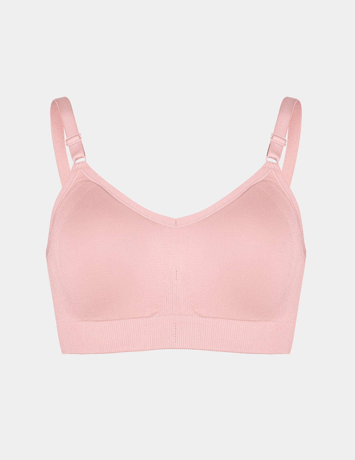 View of Good to Go Seamless Bra shown front-facing against a light gray background – Rose Water – view 10 of 28