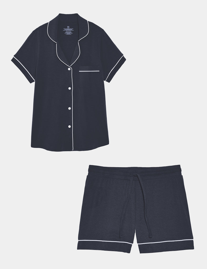 Modal Short Sleeve Sleep Set shown front-facing against a light gray background – Twilight Navy/White – view 2 of 27