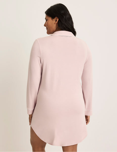 Back view of model wearing the Modal Sleep Dress highlighting the coverage and fit – Hush/White – view 12 of 20