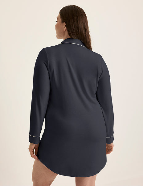 Back view of model wearing the Modal Sleep Dress highlighting the coverage and fit – Twilight Navy/White – view 4 of 20