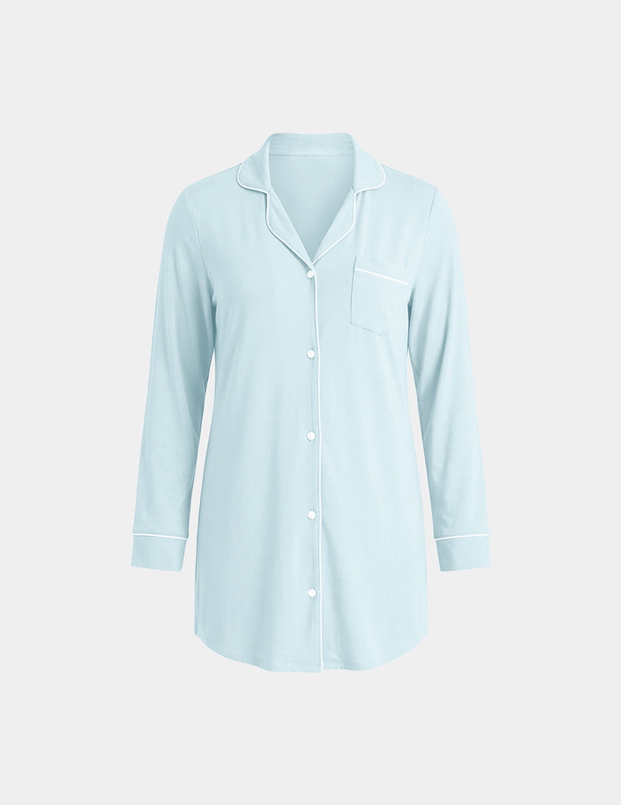 Modal Sleep Dress shown front-facing against a light gray background – Blue Light/White – view 6 of 20