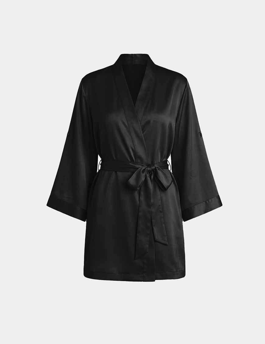 Satin Robe shown front-facing against a light gray background – Black – view 2 of 18