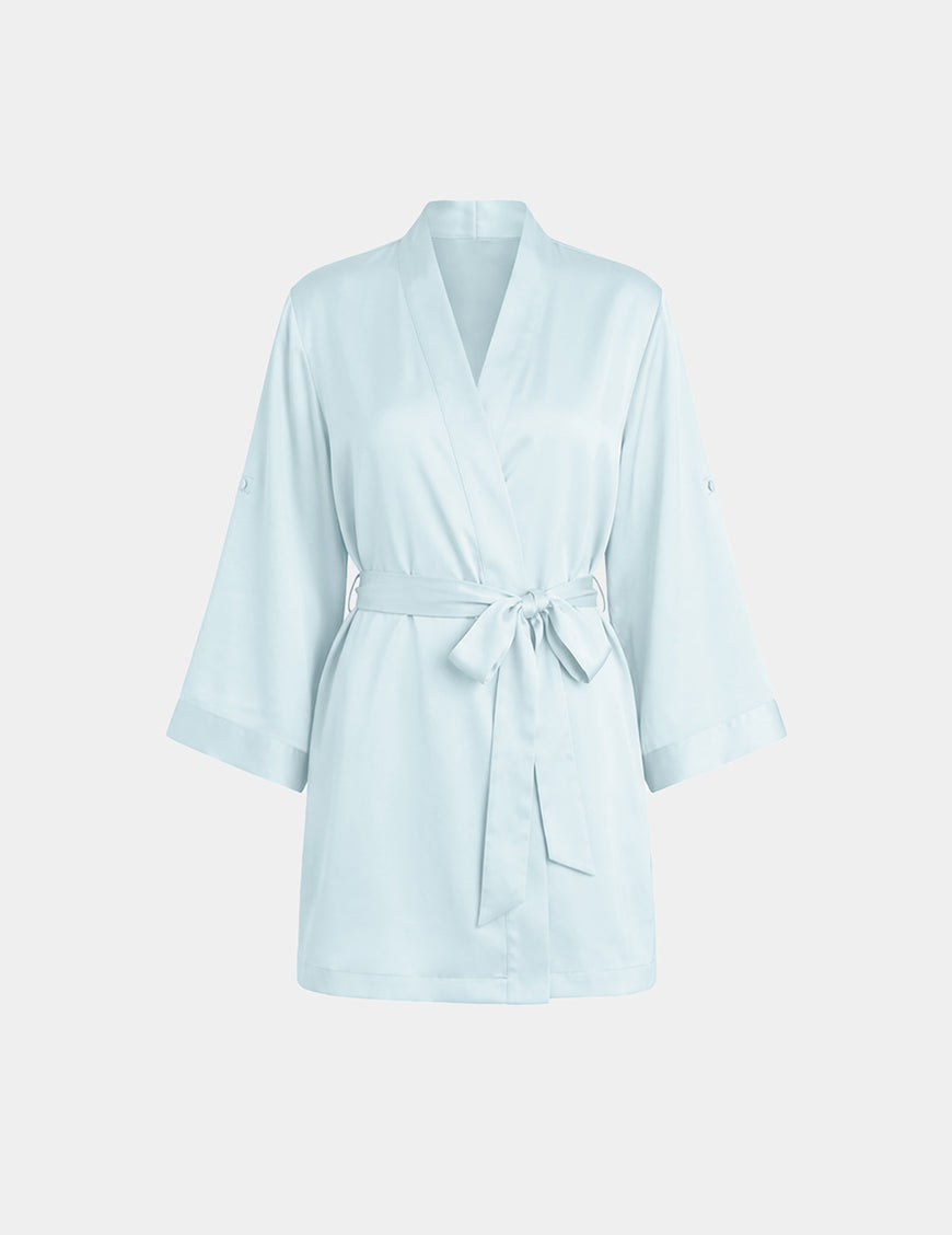 Satin Robe shown front-facing against a light gray background – Blue Light – view 6 of 18