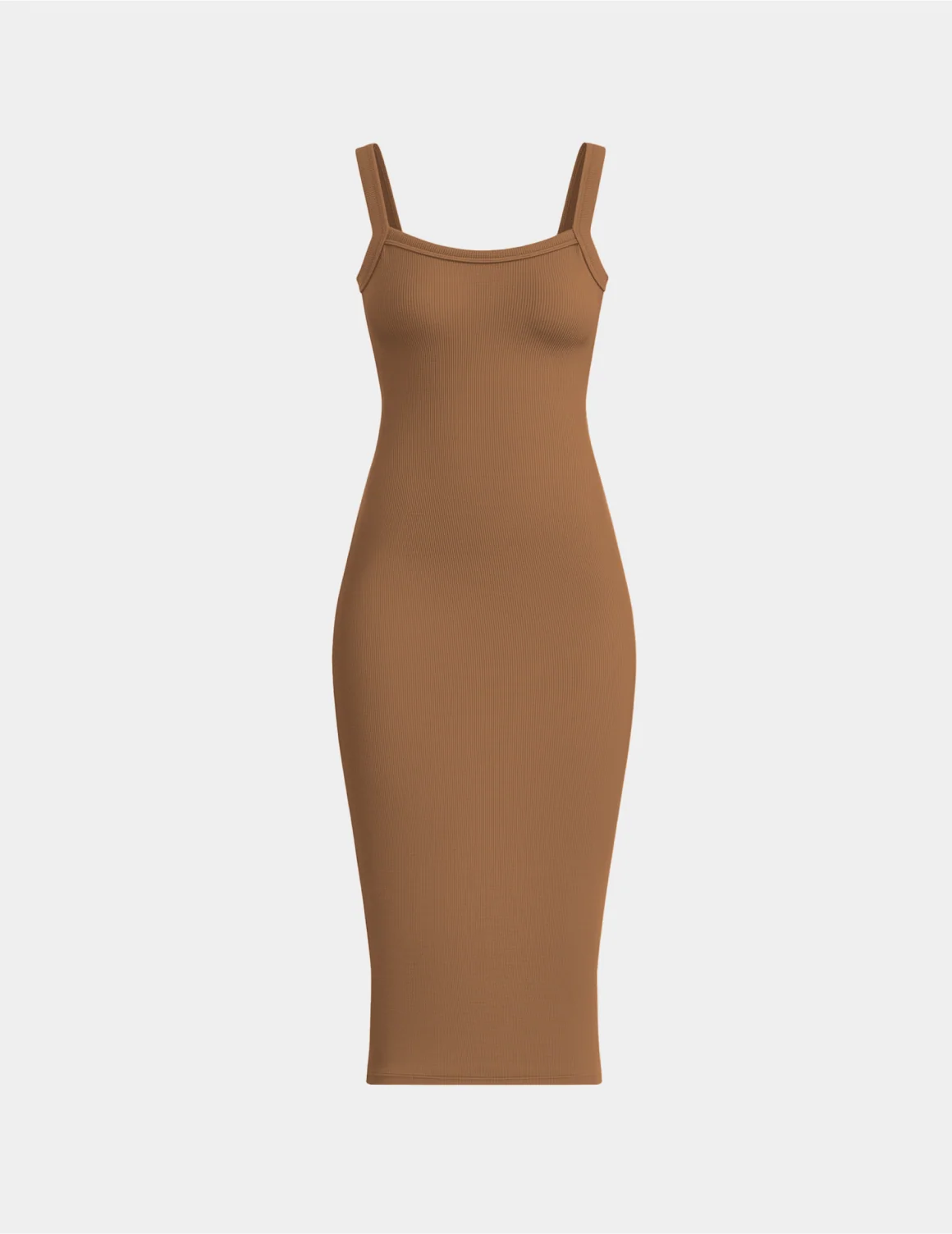 SculptRib™ Cotton Cami Dress shown front-facing against a light gray background – Bark – view 2 of 18