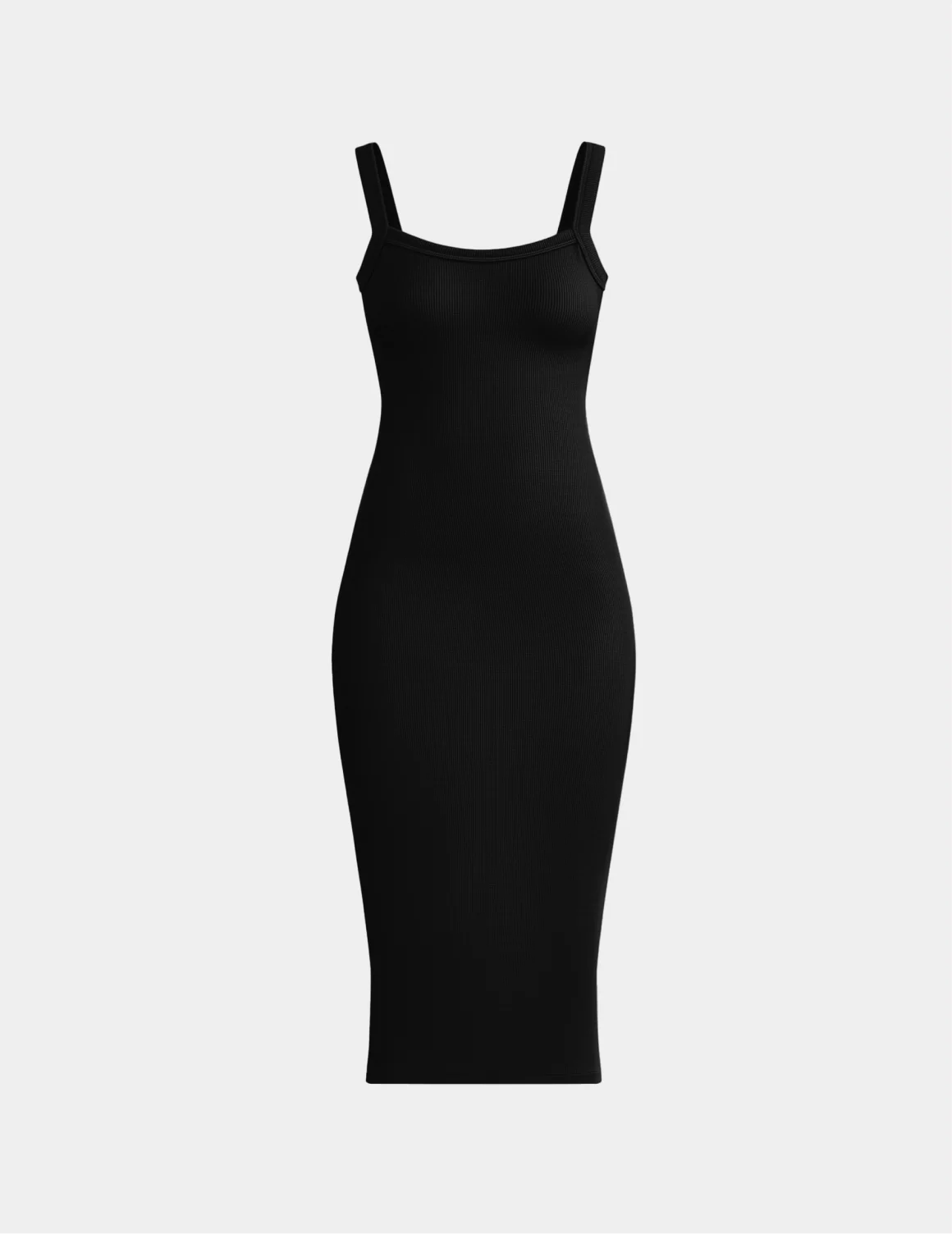 SculptRib™ Cotton Cami Dress shown front-facing against a light gray background – Black – view 7 of 18