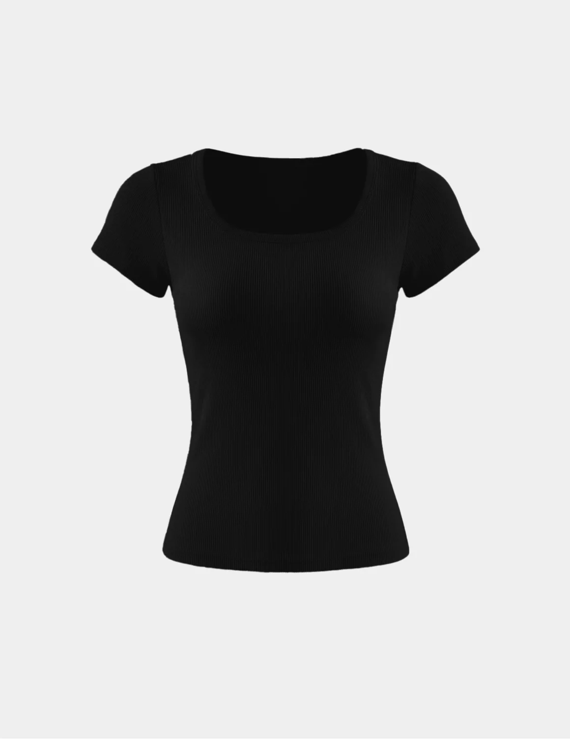 SculptRib™ Cotton Scoop Neck T-Shirt shown front-facing against a light gray background – Black – view 2 of 21