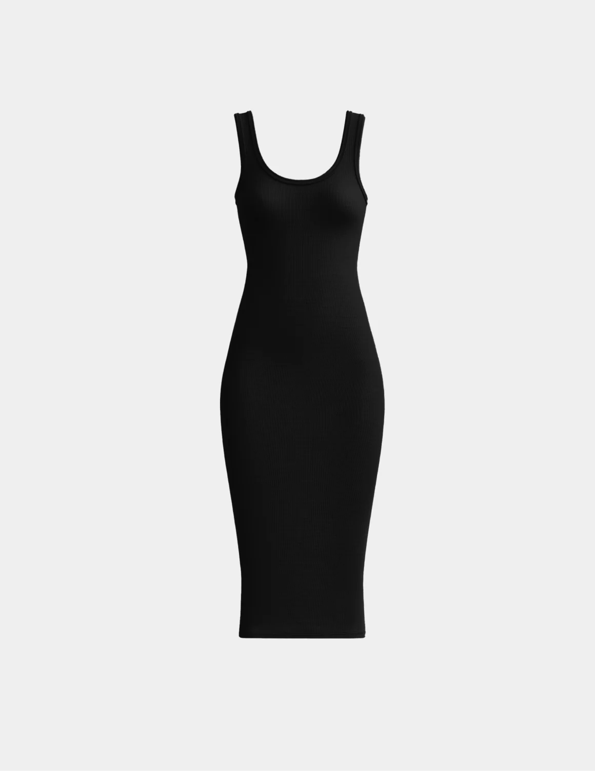 SculptRib™ Cotton Tank Dress shown front-facing against a light gray background – Black – view 2 of 19