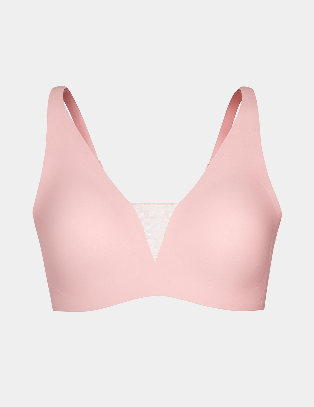 View of Revolution Shadow Mesh Bra shown front-facing against a light gray background – Rose Water – view 10 of 19