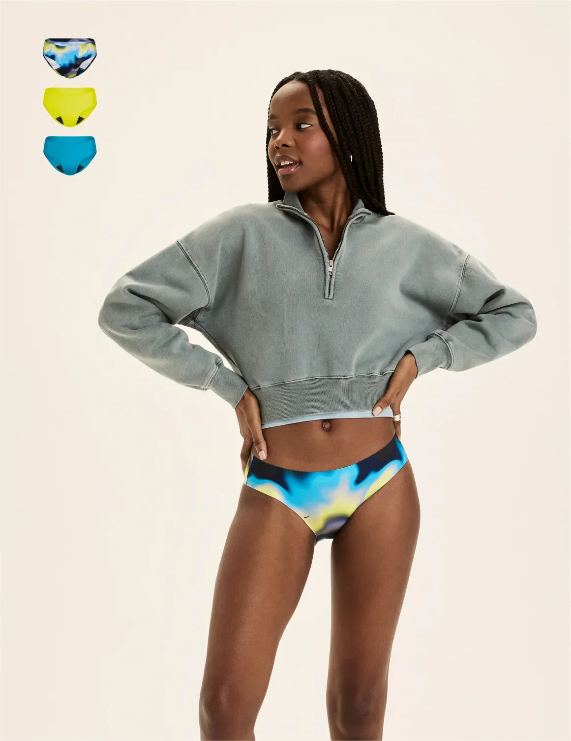 Front view of model wearing the Teen Leakproof UltraThin No-Show Bikini highlighting the coverage and smooth fit – Energize/Marina/Highlight – view 5 of 70