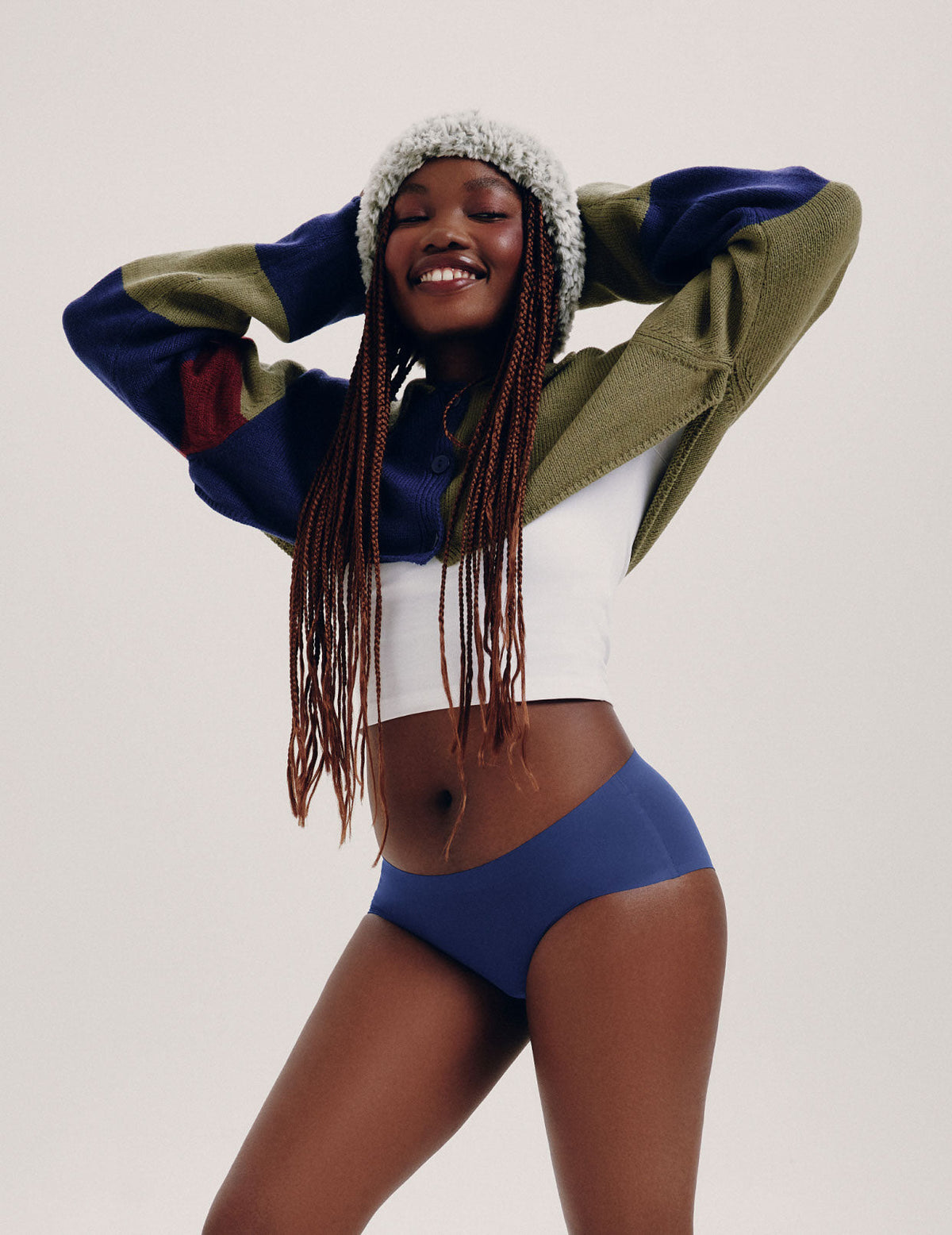Front view of model wearing the Teen Light Leakproof No-Show Boyshort highlighting the coverage and smooth fit – Night Sky – view 8 of 93