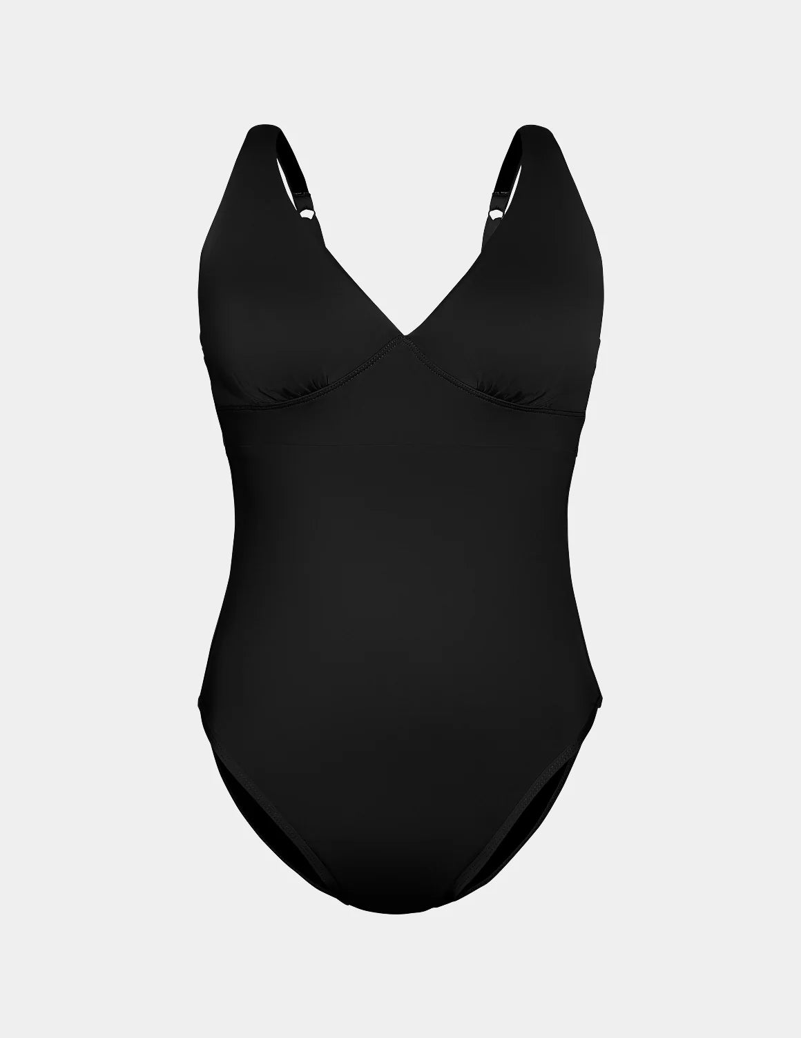 Leakproof Deep V One Piece Swimsuit shown front-facing against a light gray background – Black – view 2 of 4
