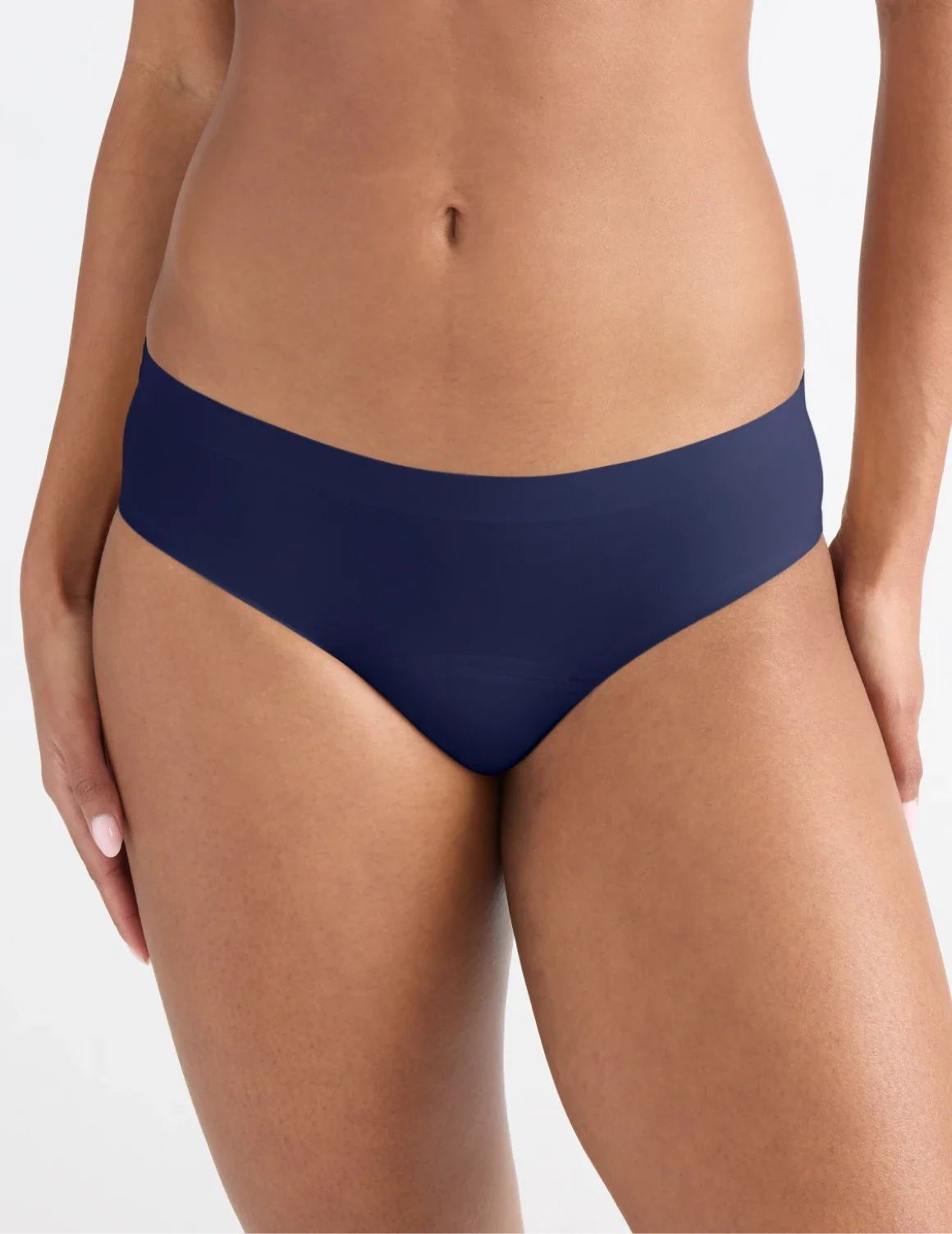 Front view of model wearing the Leakproof UltraThin No-Show Bikini highlighting the coverage and smooth fit – Midnight – view 7 of 47