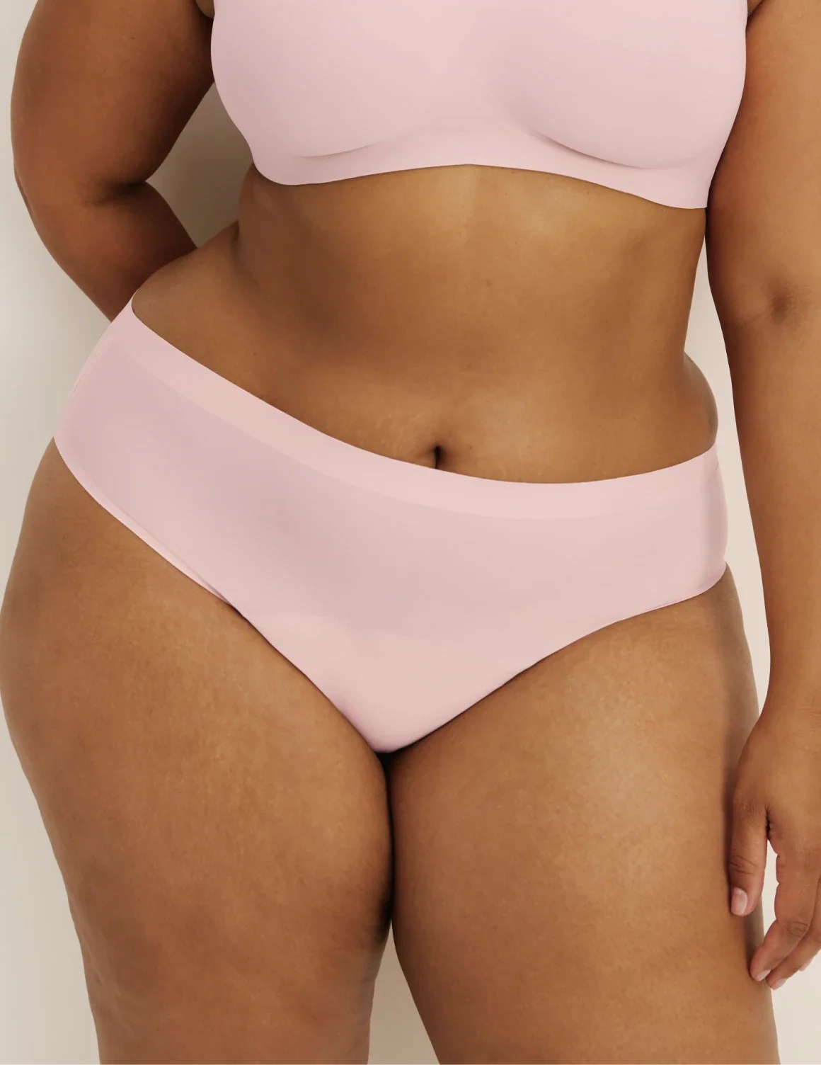 Front view of model wearing the Leakproof UltraThin No-Show Bikini highlighting the coverage and smooth fit – Rose Water – view 10 of 47