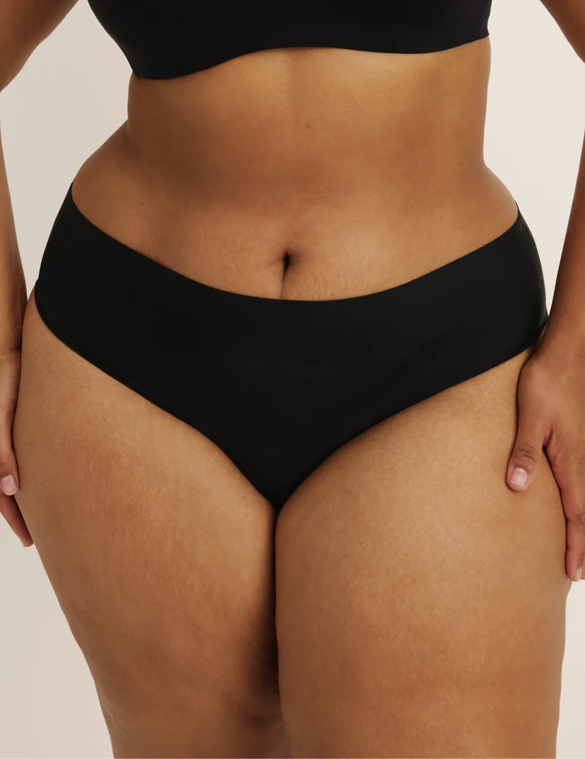 Front view of model wearing the Leakproof UltraThin No-Show French Cut highlighting the coverage and smooth fit – Black – view 2 of 36