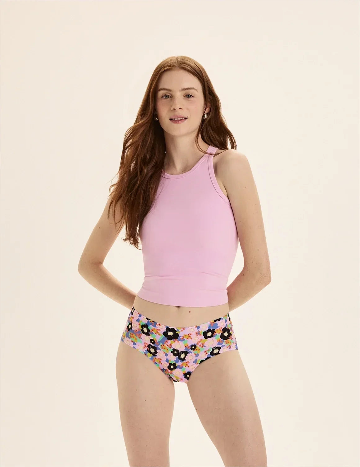 Front view of model wearing the Teen Leakproof UltraThin No-Show Boyshort highlighting the coverage and smooth fit – Electric Orchid – view 2 of 74