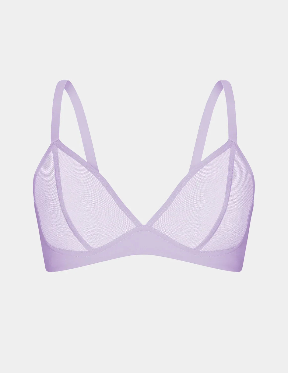 View of Mesh Deep V Bra shown front-facing against a light gray background – Lilac – view 8 of 42
