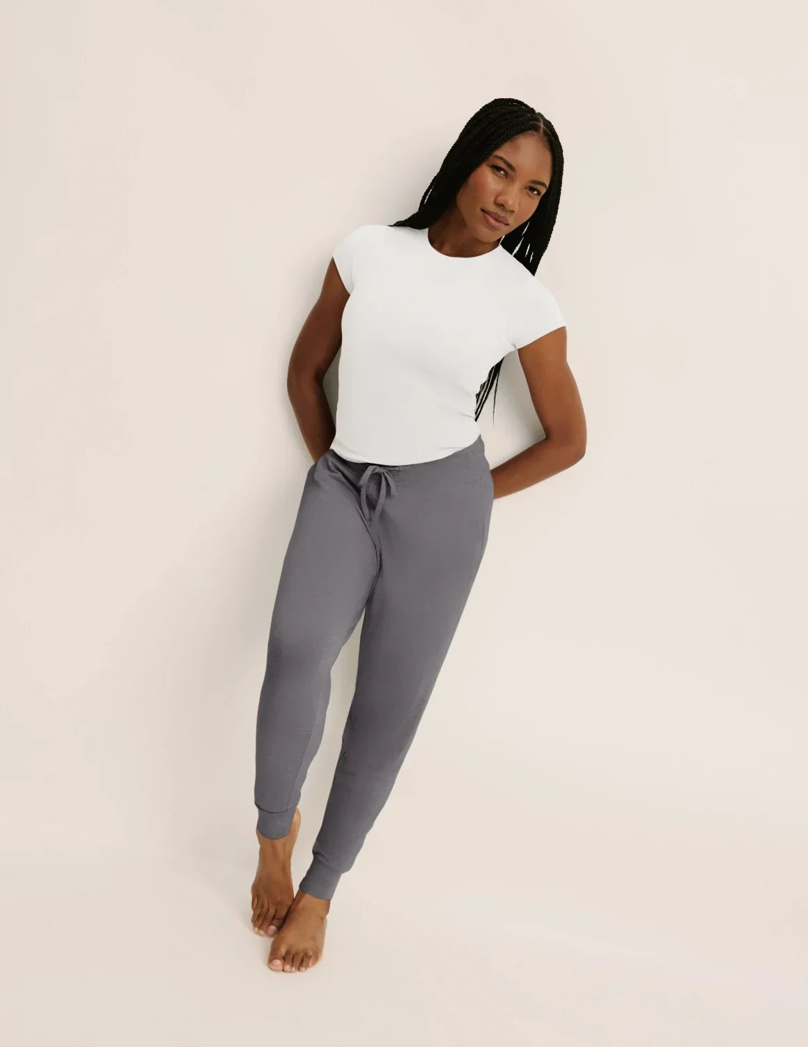 Front view of model wearing the Modal Jogger highlighting the coverage and fit – Titanium – view 2 of 17