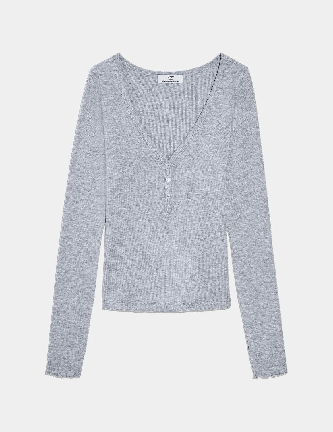 Modal Rib Long Sleeve Henley shown front-facing against a light gray background – Heathered Grey – view 3 of 17