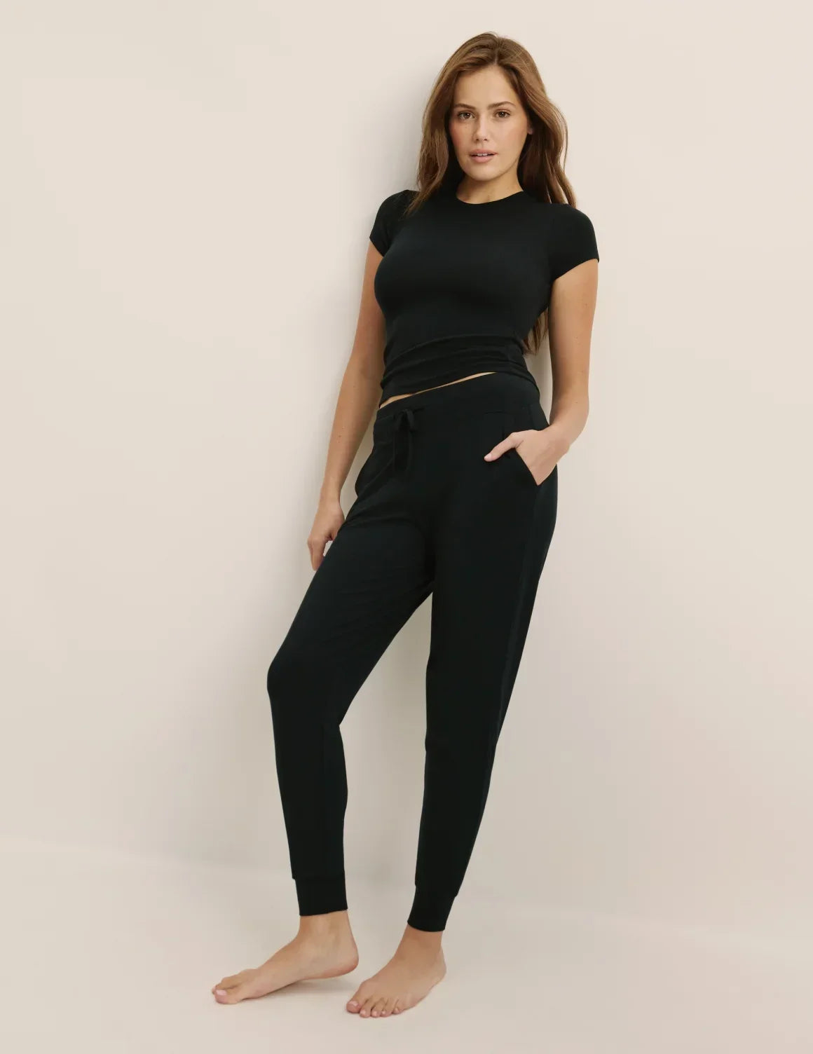 Front view of model wearing the Modal Jogger highlighting the coverage and fit – Black – view 1 of 17