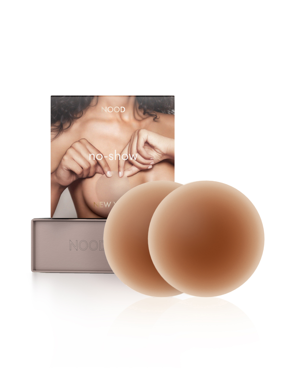 No-Show Adhesive Reusable Nipple Covers packaging shown front-facing against a light gray background – No. 7 Bronze – view 3 of 15