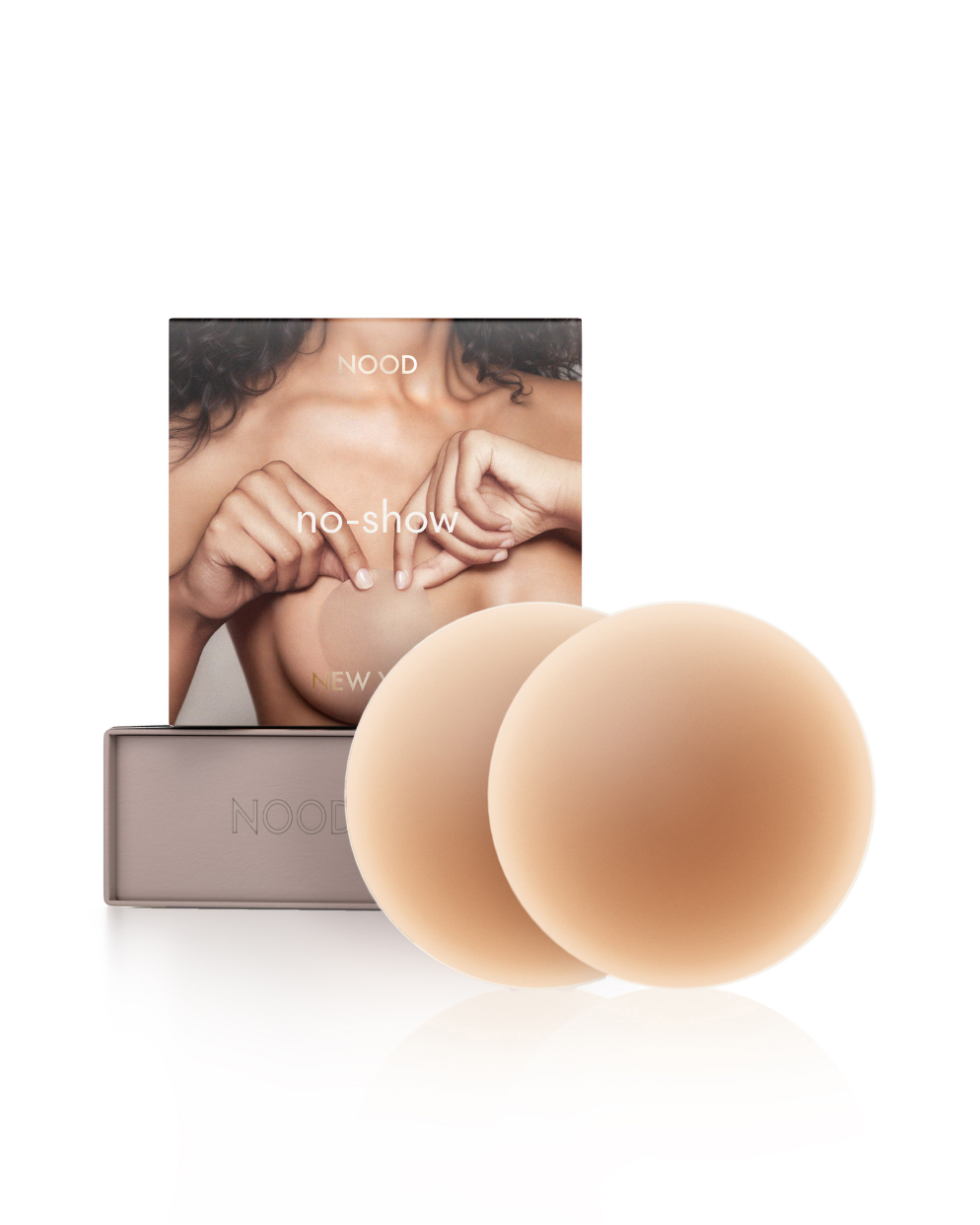 No-Show Adhesive Reusable Nipple Covers packaging shown front-facing against a light gray background – No. 5 Soft Tan – view 2 of 15