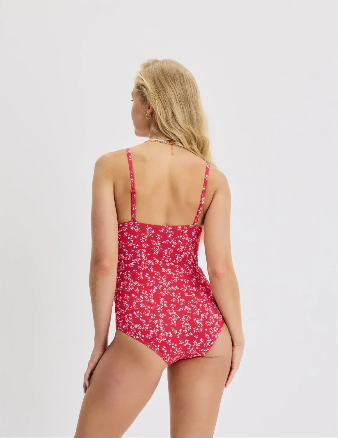 Back view of model wearing the Teen Period Swim Square Neck One-Piece highlighting the coverage and fit – Poppy Petal – view 8 of 46