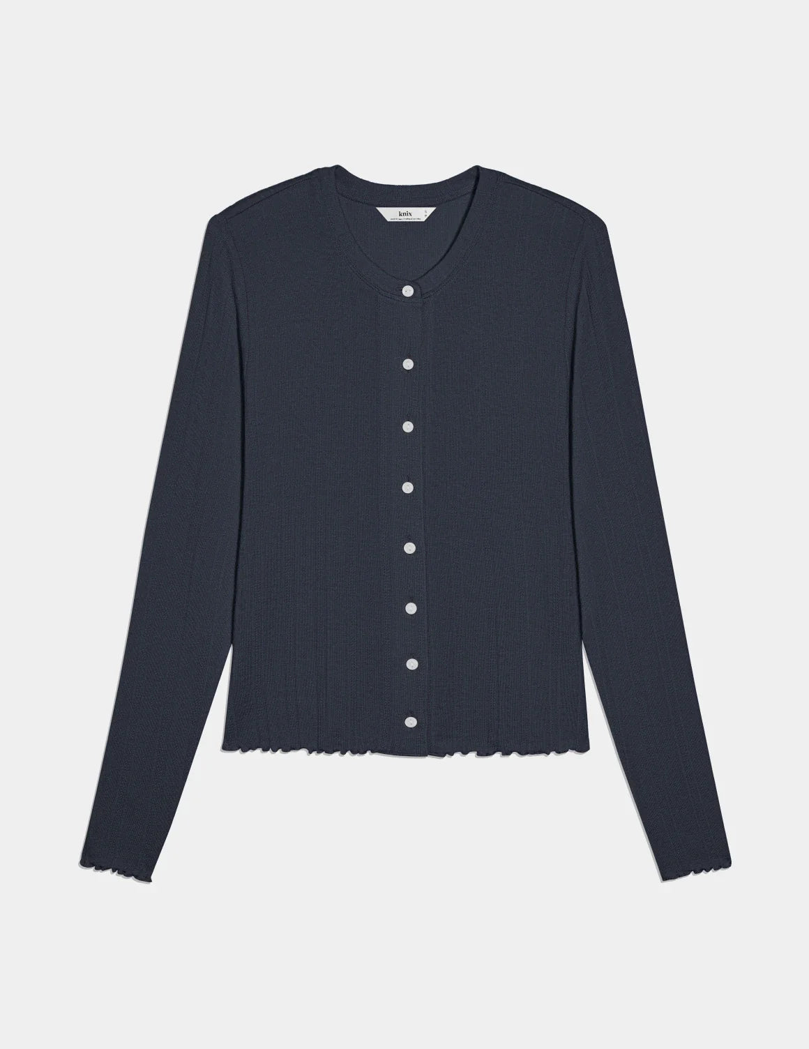 Pointelle Cardigan shown front-facing against a light gray background – Twilight Navy – view 2 of 19