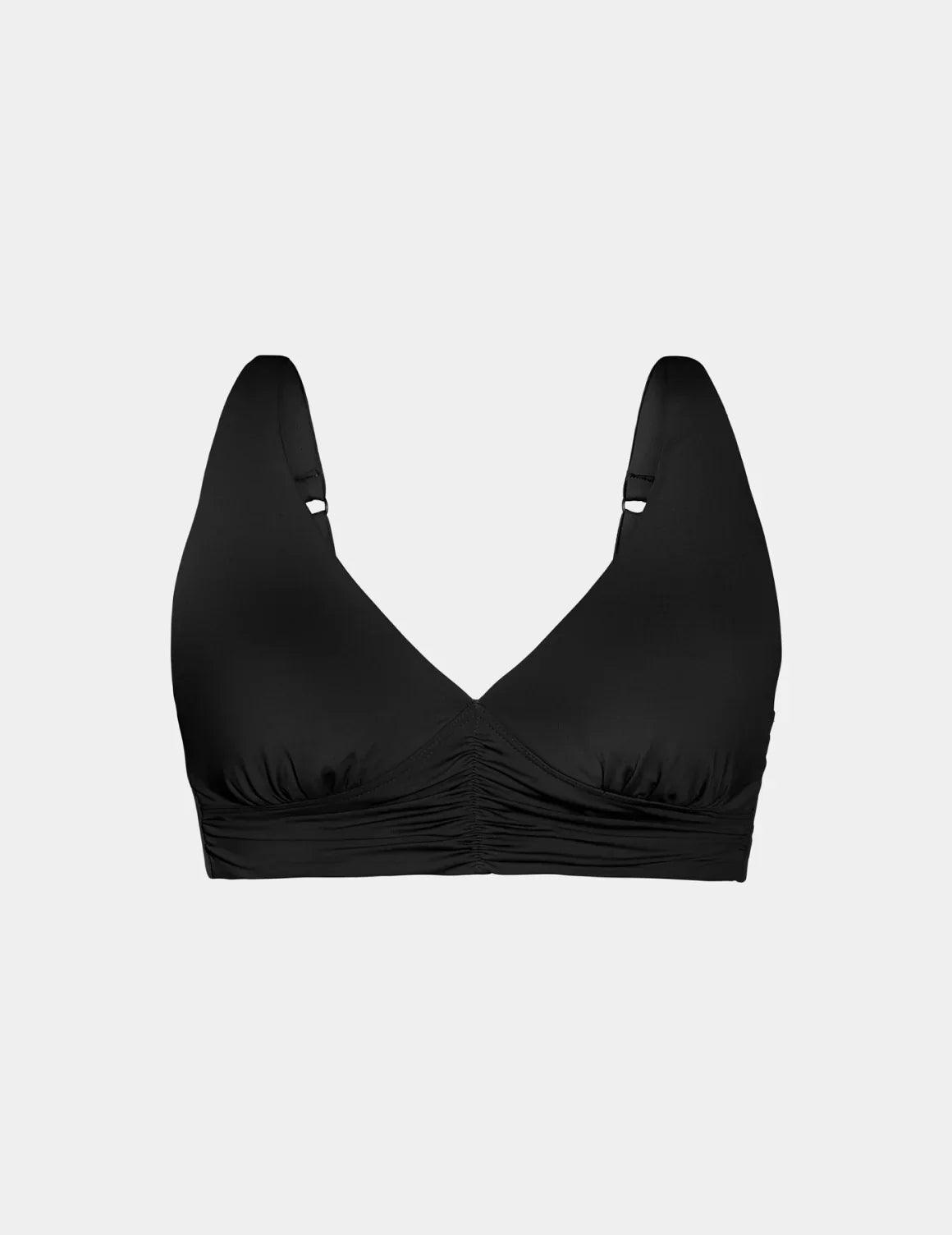 Ruched Deep V Bikini Top shown front-facing against a light gray background – Black – view 7 of 18