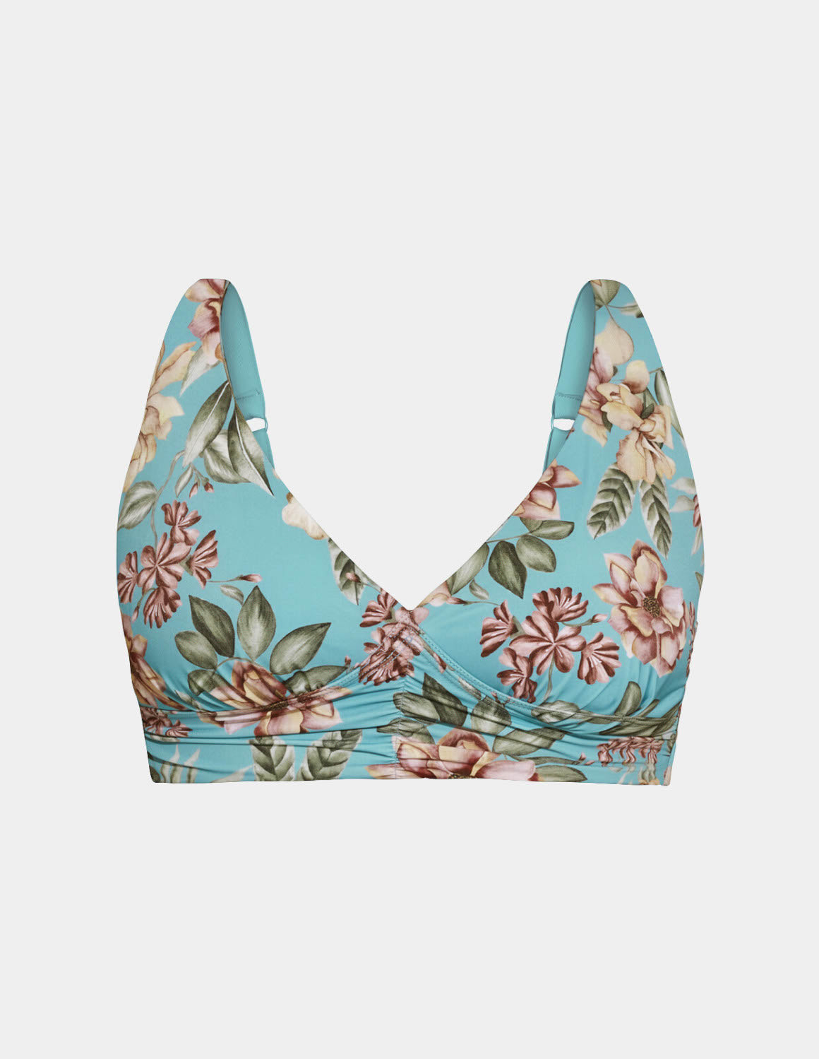 Sculpt Ruched Deep V Bikini Top shown front-facing against a light gray background – Lotus – view 12 of 18
