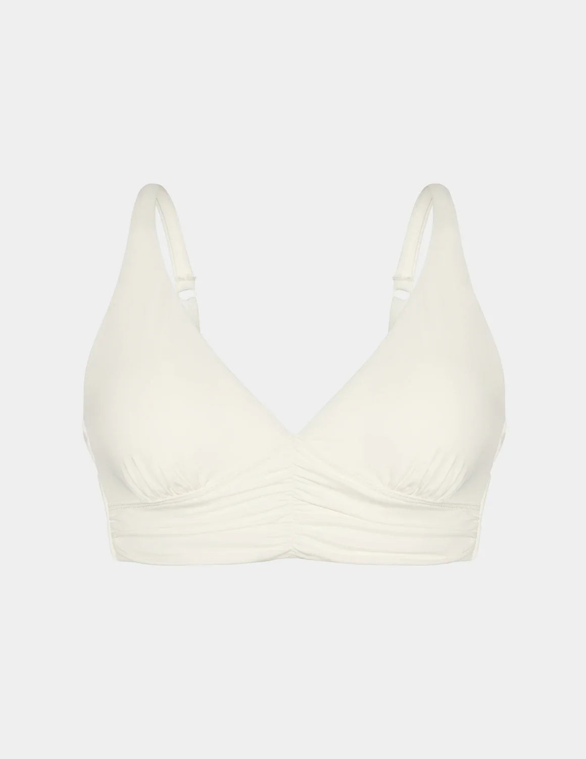 Sculpt Ruched Deep V Bikini Top shown front-facing against a light gray background – Ivory – view 2 of 18