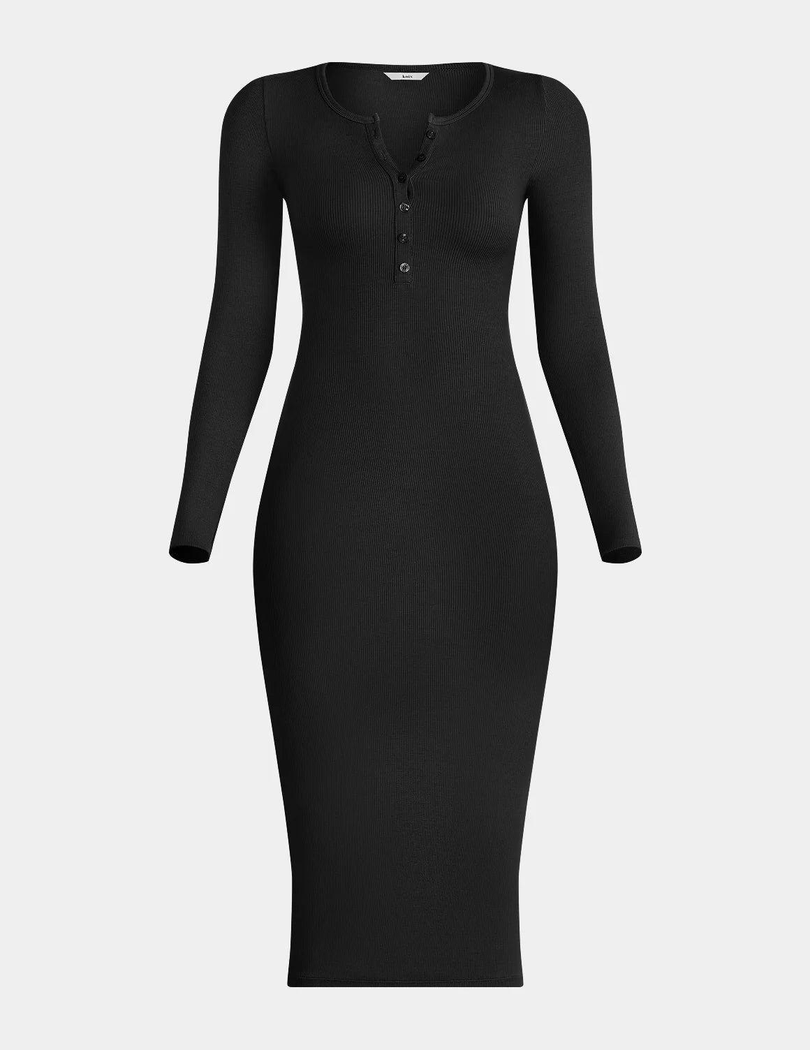 SculptRib™ Cotton Henley Dress shown front-facing against a light gray background – Black – view 2 of 15