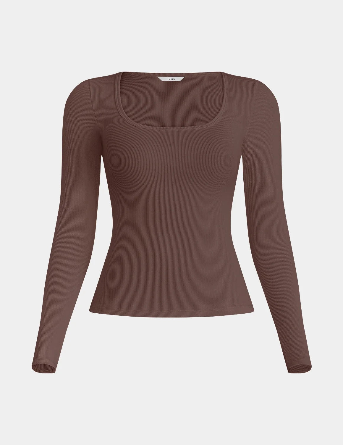SculptRib™ Cotton Long Sleeve Top shown front-facing against a light gray background – Espresso – view 11 of 24