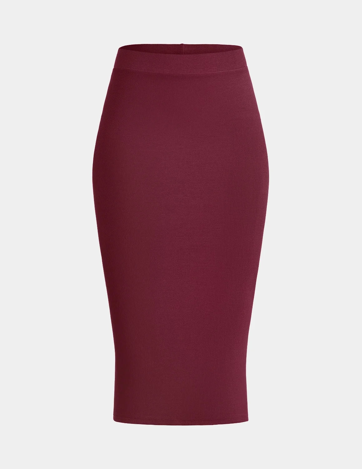 SculptRib™ Cotton Midi Pencil Skirt shown front-facing against a light gray background – Dark Cherry – view 7 of 23